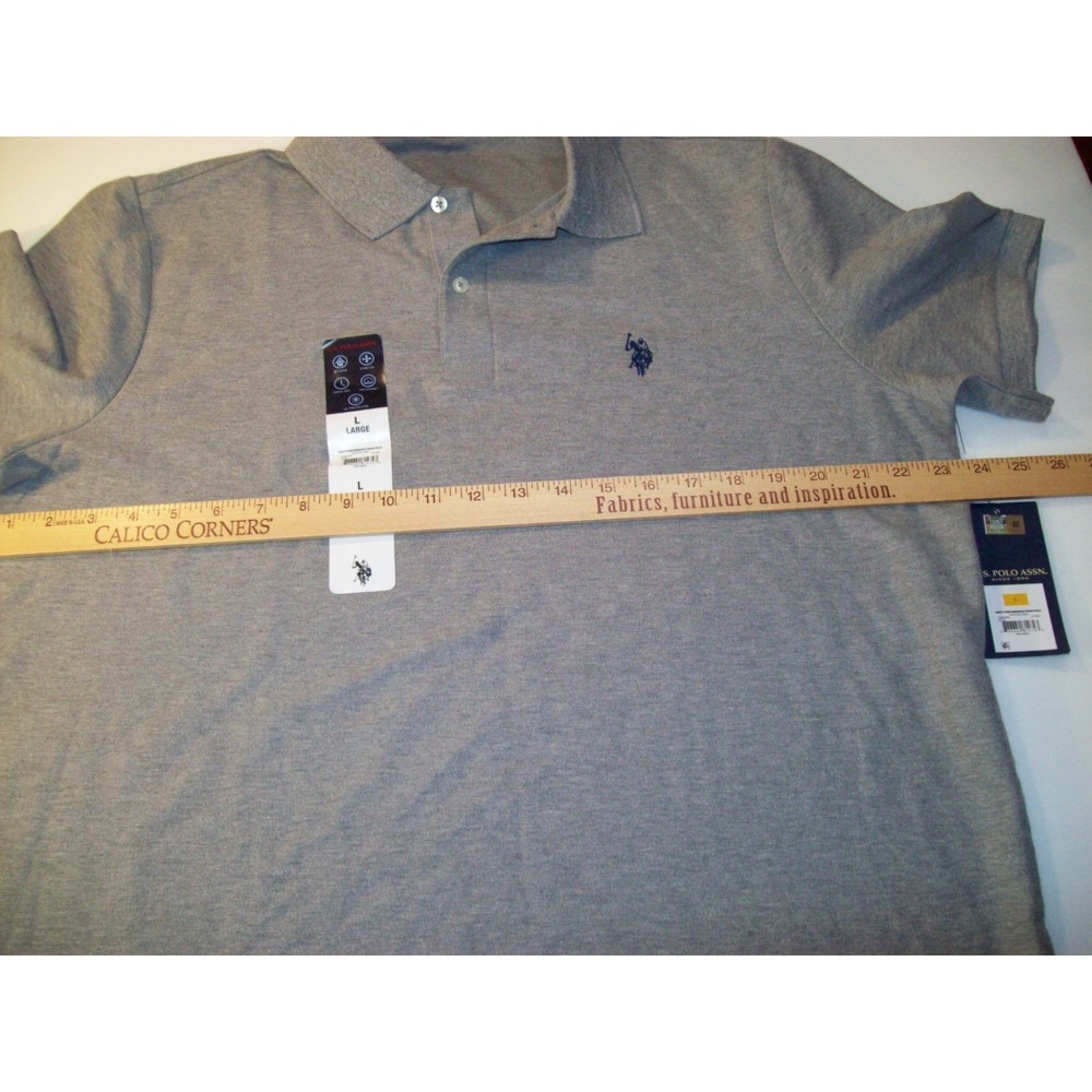New Men's US Polo Assn. Performance Pique Polo Shirt, Large, Gray - Picture 4 of 5
